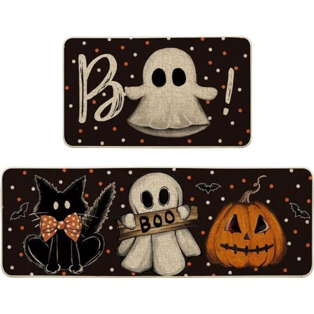 Artoid Mode Bats Black Cats Boo Pumpkin Halloween Kitchen Mats Set of 2, Home